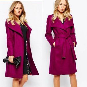 NWT! Ted Baker Purple WOOL WRAP COAT Size US 6